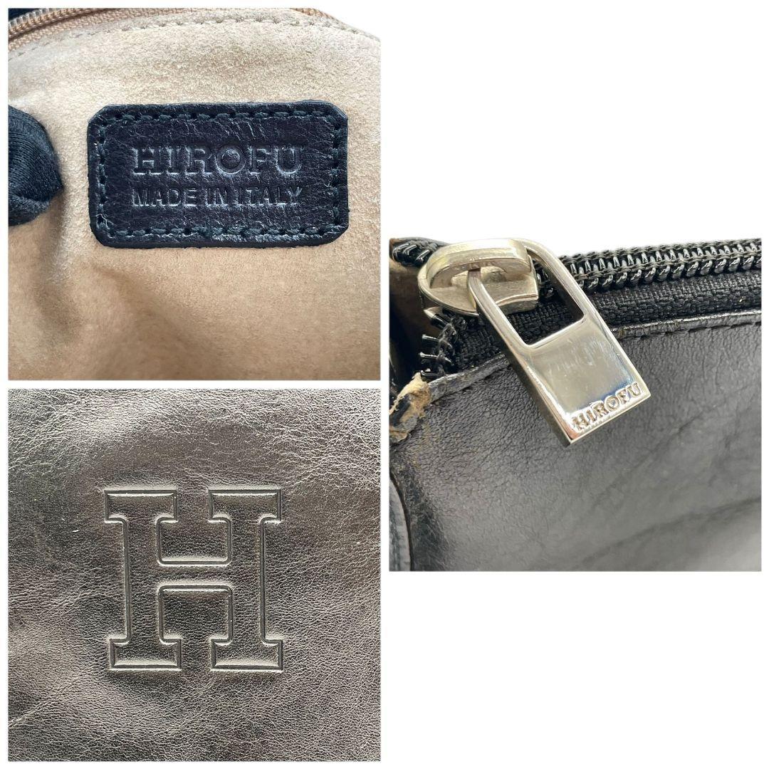 美品 ヒロフ ハンドバッグ 黒 ブラック Hロゴ トートバッグ レザー 本革 ワンショルダー 肩掛け可 自立可 シルバー金具 ロゴ刻印 本物保証 鑑定済 オシャレ HIROFU s23