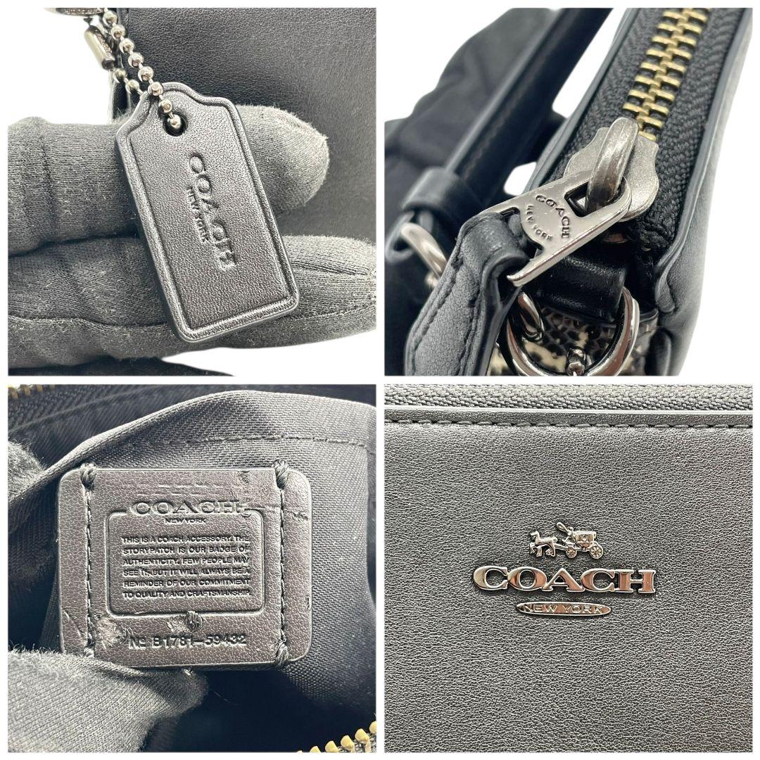 コーチ ハンドバッグ 黒 アクセサリーポーチ レザー ロゴ u5 ブラック ロゴタグ 本革 ガンメタル金具 COACH B1781-59432