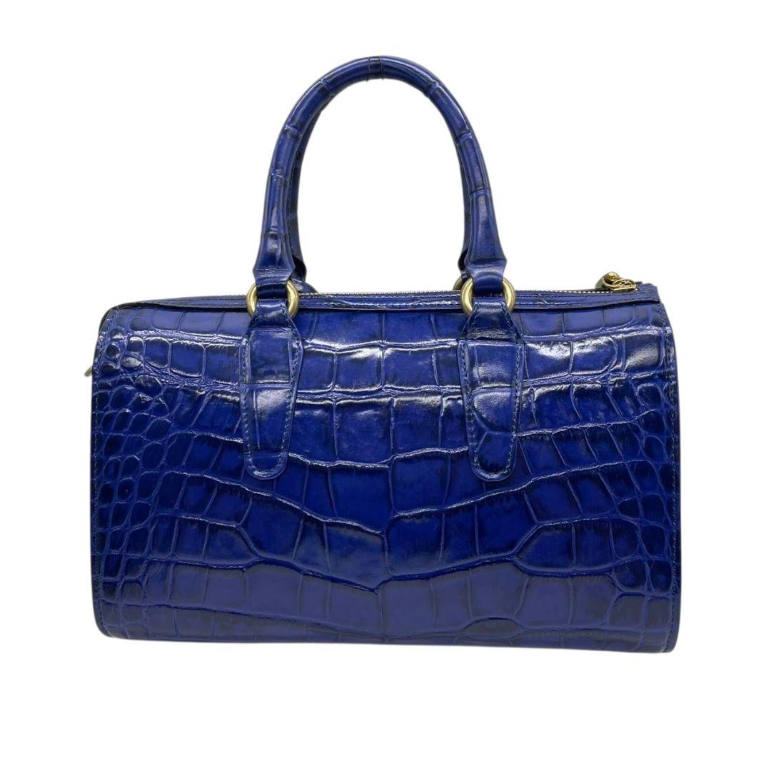 美品 トフアンドロードストーン ハンドバッグ 青 型押しレザー 2way U1 本革 斜め掛け可 TOFF&LOADSTONE 自立可 ショルダーバッグ トートバッグ ブルー ロゴプレート ゴールド金具 オシャレ