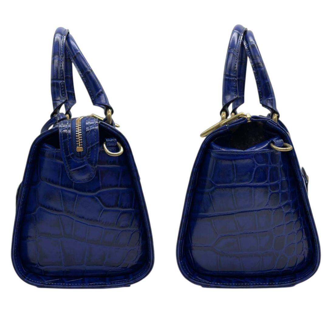 美品 トフアンドロードストーン ハンドバッグ 青 型押しレザー 2way U1 本革 斜め掛け可 TOFF&LOADSTONE 自立可 ショルダーバッグ トートバッグ ブルー ロゴプレート ゴールド金具 オシャレ