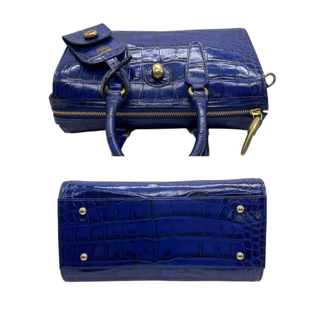 美品 トフアンドロードストーン ハンドバッグ 青 型押しレザー 2way U1 本革 斜め掛け可 TOFF&LOADSTONE 自立可 ショルダーバッグ トートバッグ ブルー ロゴプレート ゴールド金具 オシャレ