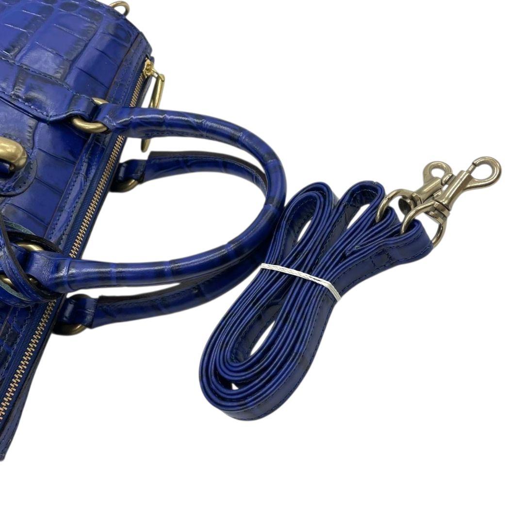 美品 トフアンドロードストーン ハンドバッグ 青 型押しレザー 2way U1 本革 斜め掛け可 TOFF&LOADSTONE 自立可 ショルダーバッグ トートバッグ ブルー ロゴプレート ゴールド金具 オシャレ