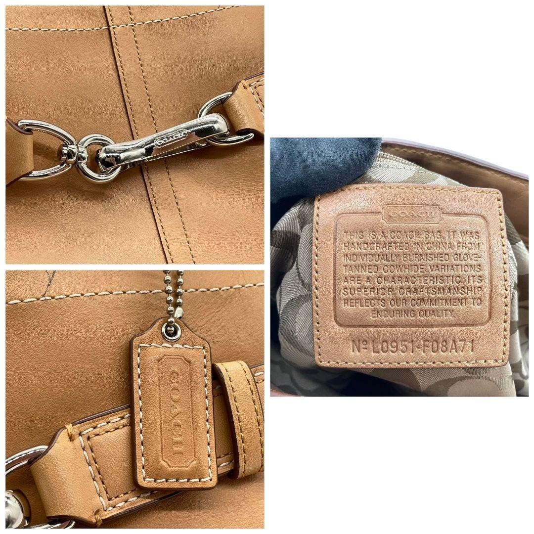 美品 コーチ ハンドバッグ ベージュ レザー 本革 A4収納 ワンショルダー u12 トートバッグ COACH 肩掛け可 シルバー金具 タッセル付き F08A71 上品 デイリーバッグ