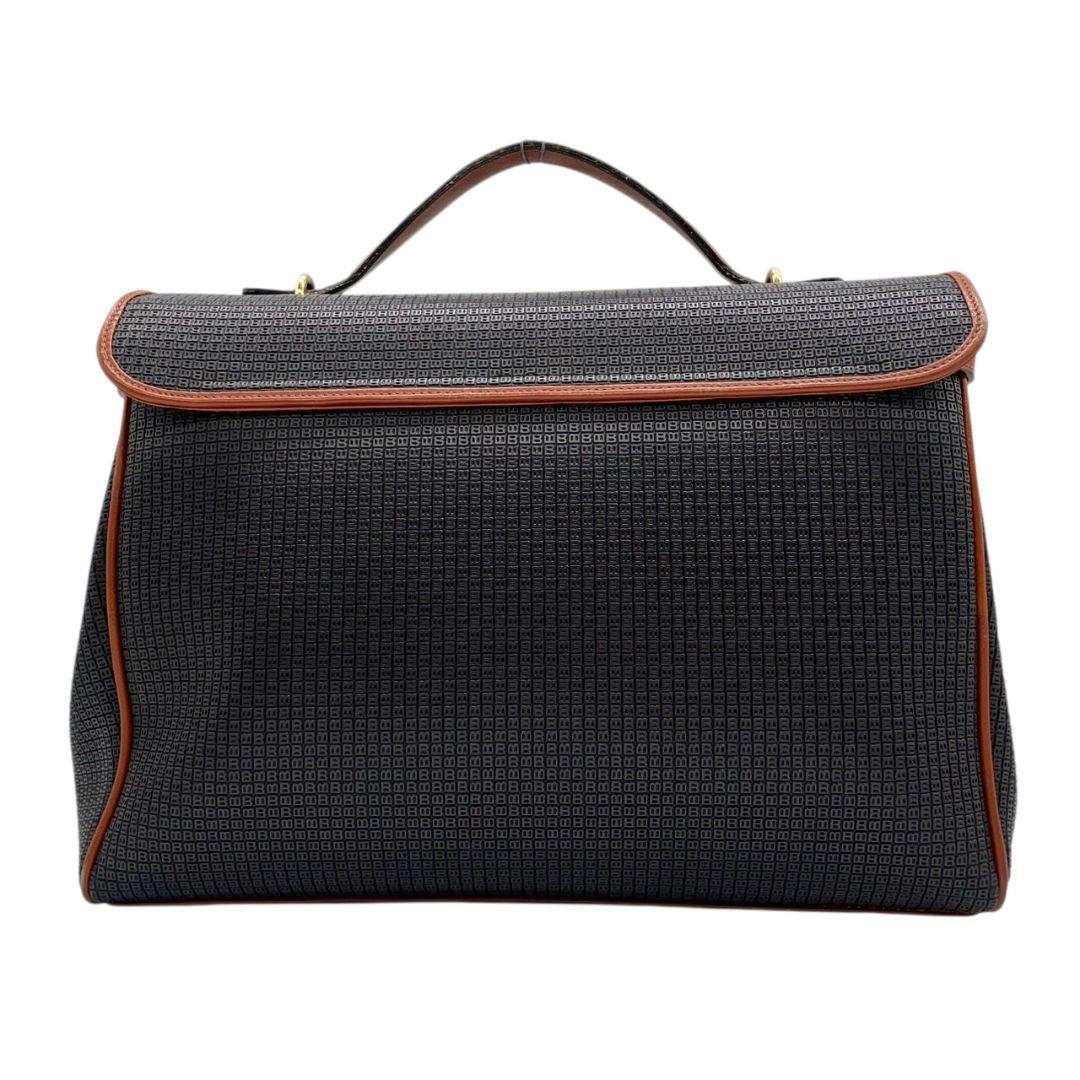 美品 バリー ハンドバッグ 黒 総柄 2WAY フラップ 斜め掛け可 ショルダーバッグ トートバッグ PVC レザー 本革 ゴールド金具 ロゴ ブラック ブラウン BALLY