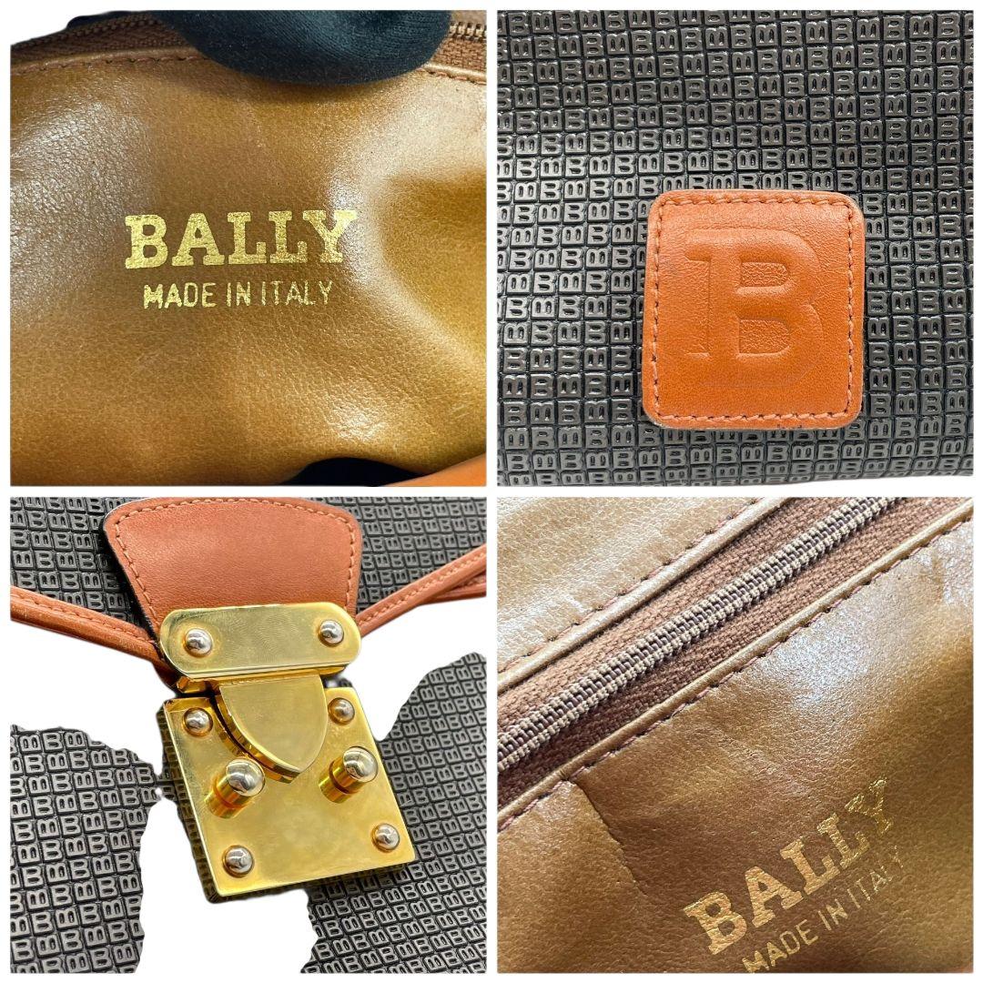 美品 バリー ハンドバッグ 黒 総柄 2WAY フラップ 斜め掛け可 ショルダーバッグ トートバッグ PVC レザー 本革 ゴールド金具 ロゴ ブラック ブラウン BALLY