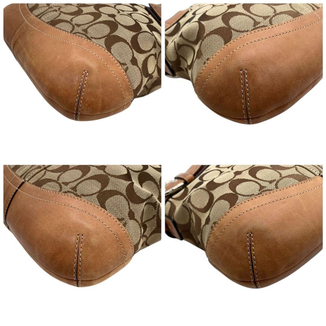 コーチ　ショルダーバッグ　茶　シグネチャー　斜め掛け可　キャンバス　s14　レザー　本革　ブラウン　シルバー金具　COACH　3574