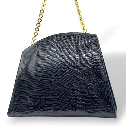 フェラガモ Salvatore Ferragamo ショルダーバッグ チェーン レザー 型押し 紺 ネイビー A3 斜め掛け可 本革 ゴールド金具 AD21 3045