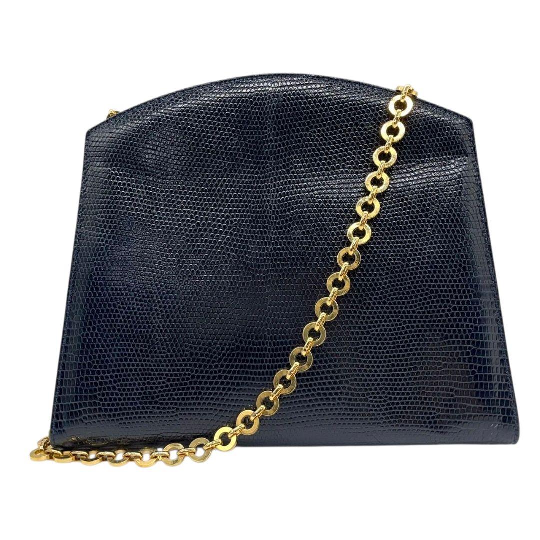 フェラガモ Salvatore Ferragamo ショルダーバッグ チェーン レザー 型押し 紺 ネイビー A3 斜め掛け可 本革 ゴールド金具 AD21 3045