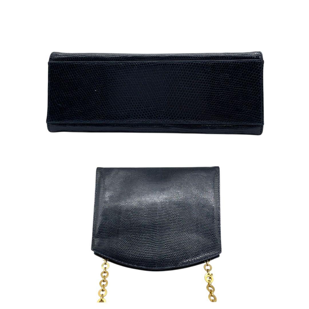 フェラガモ Salvatore Ferragamo ショルダーバッグ チェーン レザー 型押し 紺 ネイビー A3 斜め掛け可 本革 ゴールド金具 AD21 3045