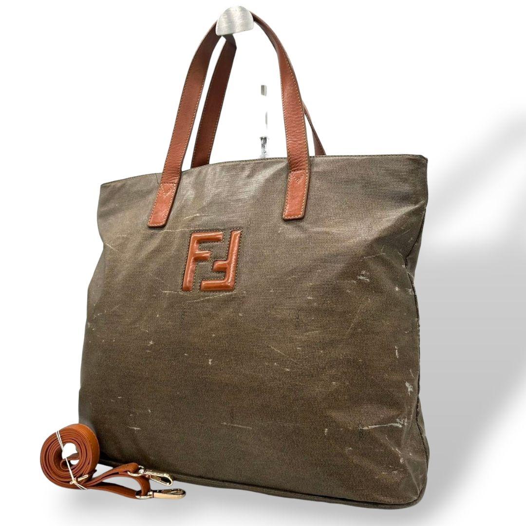フェンディ FENDI トートバッグ FFロゴ 2WAY ワンショルダー キャンバス レザー ブラウン 茶 ゴールド金具 シルバー金具 ハンドバッグ ショルダーバッグ A4収納可 自立可 ヴィンテージ S48