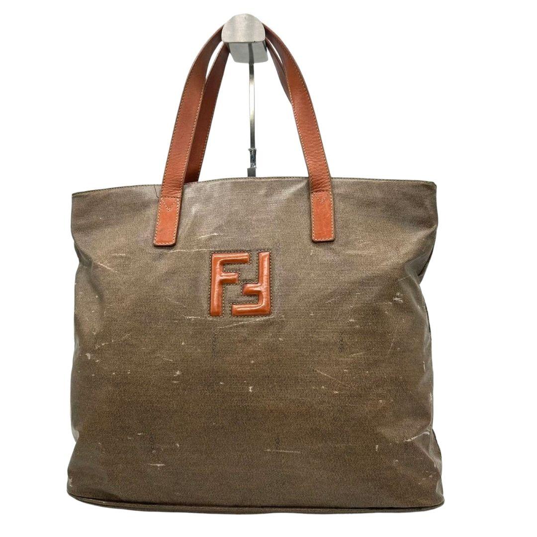 フェンディ FENDI トートバッグ FFロゴ 2WAY ワンショルダー キャンバス レザー ブラウン 茶 ゴールド金具 シルバー金具 ハンドバッグ ショルダーバッグ A4収納可 自立可 ヴィンテージ S48