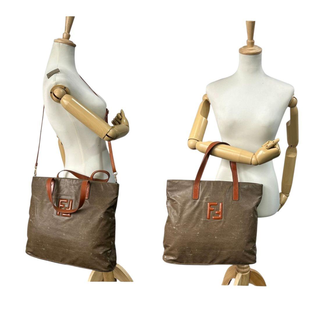フェンディ FENDI トートバッグ FFロゴ 2WAY ワンショルダー キャンバス レザー ブラウン 茶 ゴールド金具 シルバー金具 ハンドバッグ ショルダーバッグ A4収納可 自立可 ヴィンテージ S48