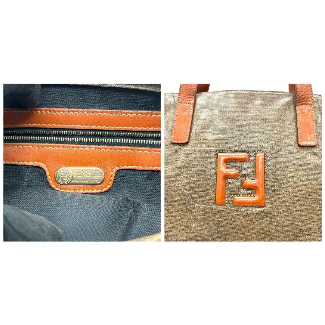 フェンディ FENDI トートバッグ FFロゴ 2WAY ワンショルダー キャンバス レザー ブラウン 茶 ゴールド金具 シルバー金具 ハンドバッグ ショルダーバッグ A4収納可 自立可 ヴィンテージ S48