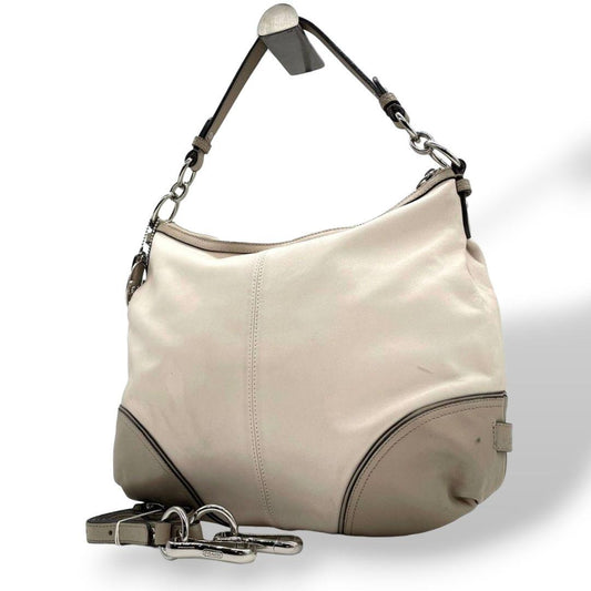 コーチ　ハンドバッグ　グレー　2way　斜め掛け可　ホーボー　レザー　T7　ショルダーバッグ　トートバッグ　ワンショルダー　COACH　本革　肩掛け可　肩かけ可　シルバー金具　ロゴタグ　F21967　グレージュ