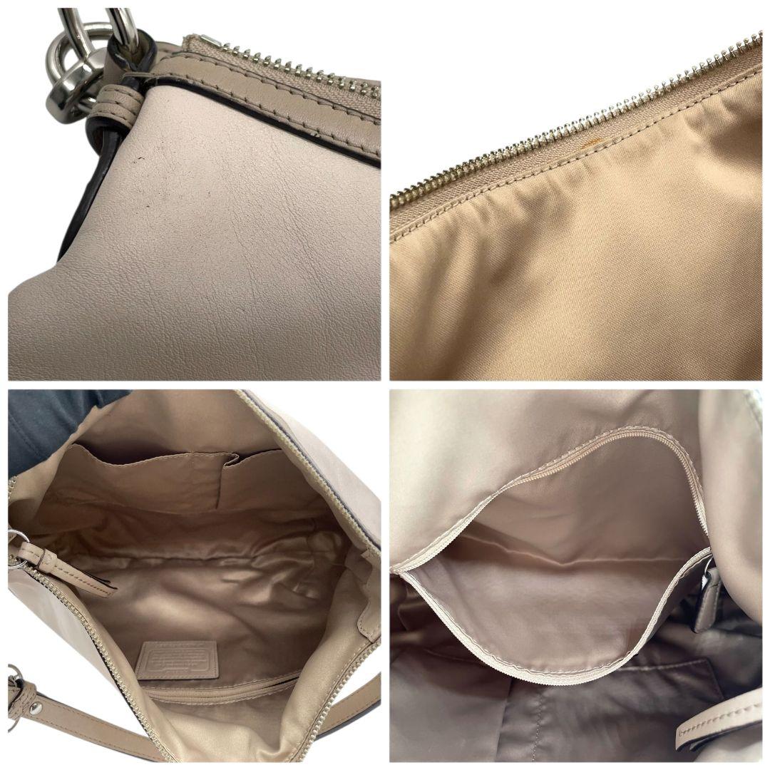 コーチ　ハンドバッグ　グレー　2way　斜め掛け可　ホーボー　レザー　T7　ショルダーバッグ　トートバッグ　ワンショルダー　COACH　本革　肩掛け可　肩かけ可　シルバー金具　ロゴタグ　F21967　グレージュ