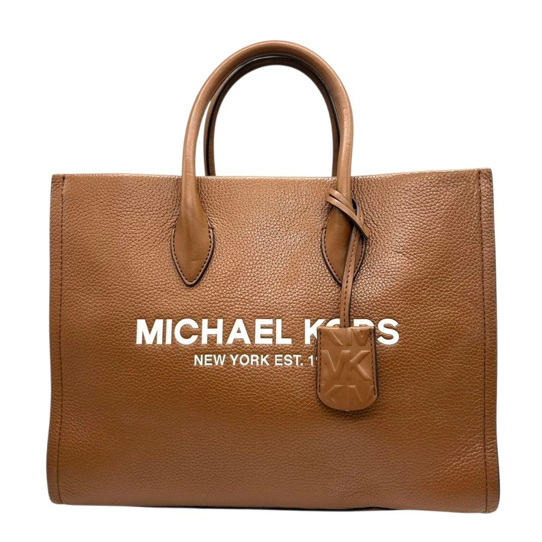 美品 MICHAEL KORS マイケルコース トートバッグ 2way A4収納 自立可 ショルダーバッグ 斜め掛け可 レザー 本革 ブラウン 茶 ロゴ チャーム付き ゴールド金具 H