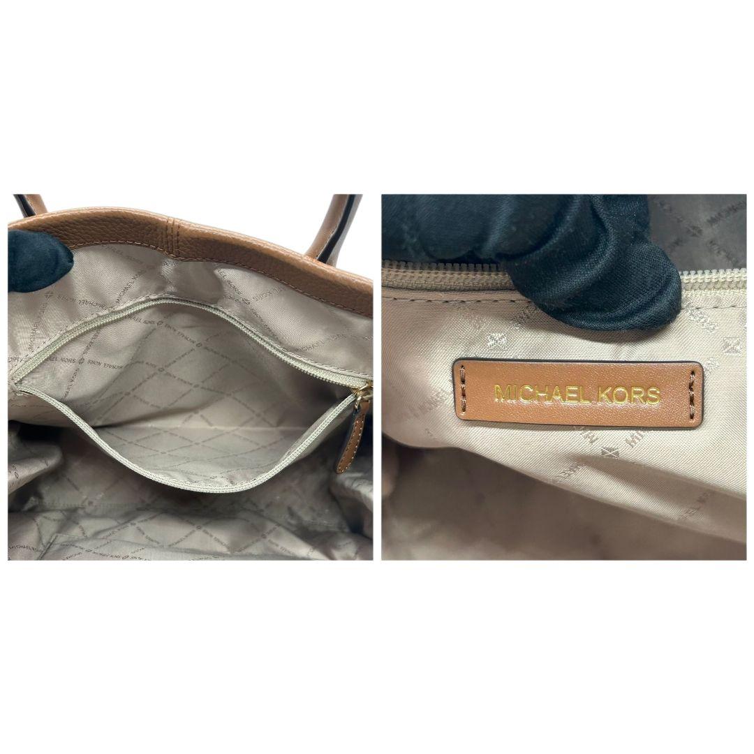 美品 MICHAEL KORS マイケルコース トートバッグ 2way A4収納 自立可 ショルダーバッグ 斜め掛け可 レザー 本革 ブラウン 茶 ロゴ チャーム付き ゴールド金具 H