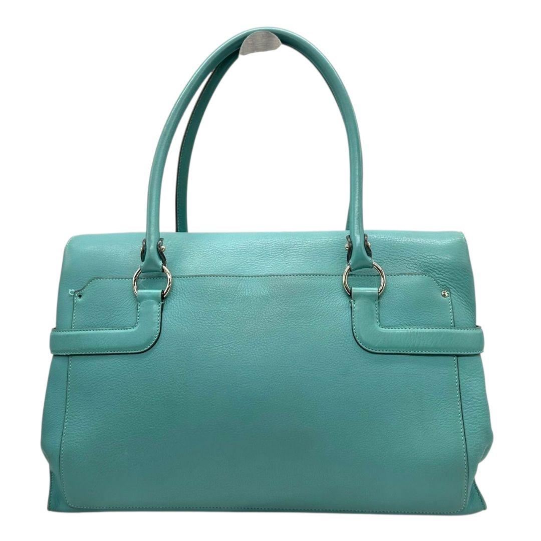 フェラガモ Ferragamo ハンドバッグ ガンチーニ フラップ グリーン ターコイズブルー A4収納 レザー 本革 トートバッグ 自立可 肩掛け可 ゴールド金具 保存袋付き E