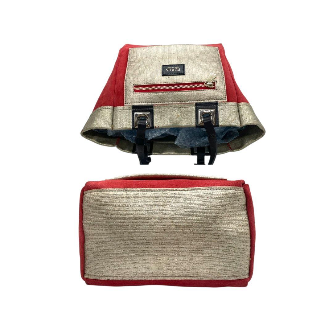 フルラ　ハンドバッグ　赤　バイカラー　スエード　レザー　本革　FURLA　T8　トートバッグ　ゴールド金具　シルバー金具　ロゴプレート　レッド　ゴールド