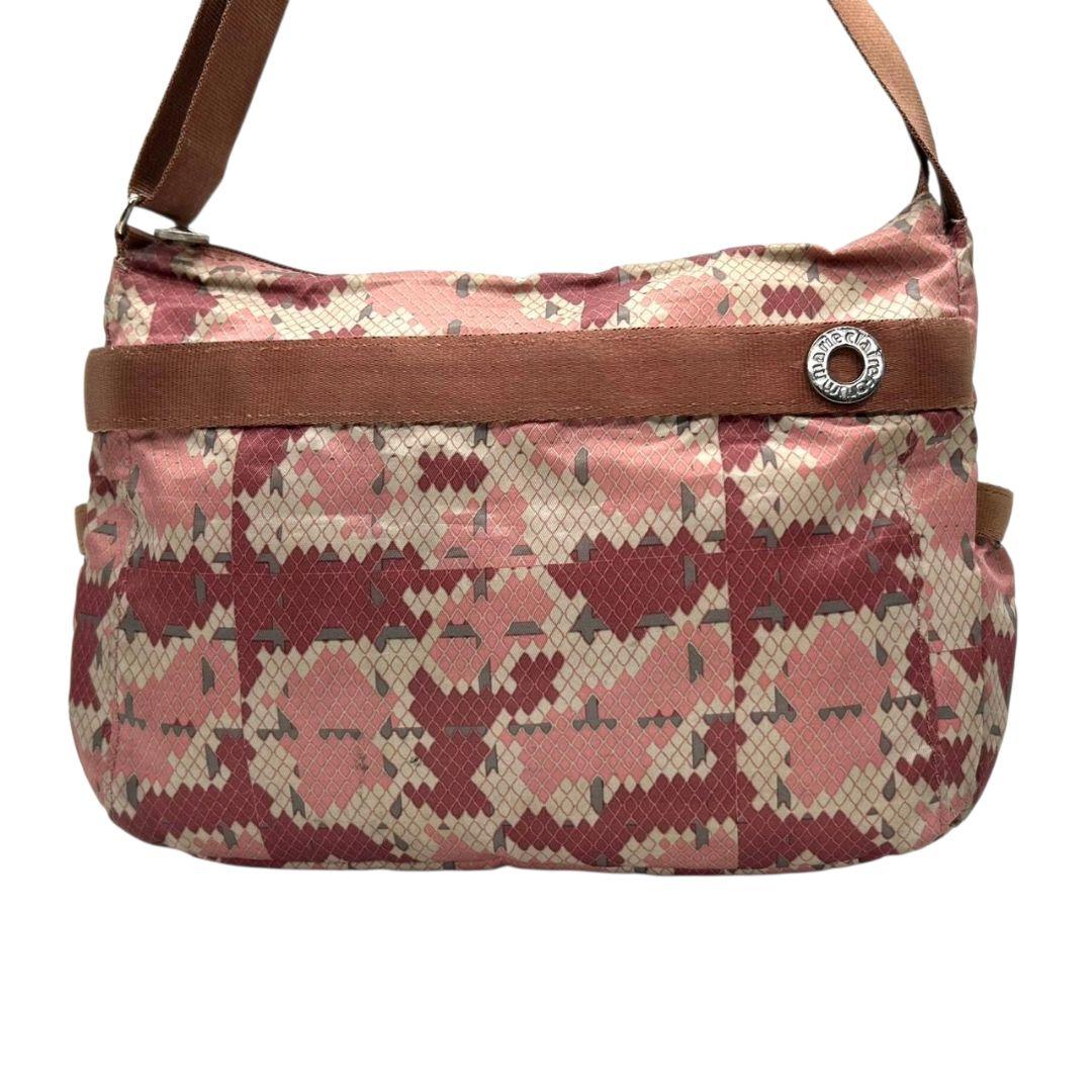 マリクレール ショルダーバッグ ピンク 総柄 ロゴ ナイロン 斜め掛け可 ブラウン シルバー金具 軽量 カジュアル marie claire s62