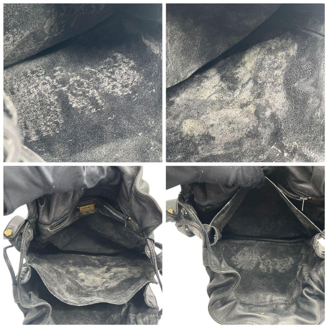 ロエベ LOEWE ショルダーバッグ アナグラム 巾着 ワンショルダー レザー ブラック 黒 ゴールド金具 ロゴプレート 本革 斜め掛け可 ヴィンテージ A6