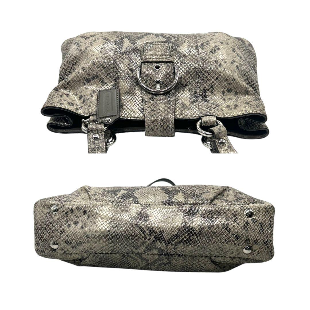 美品 コーチ ハンドバッグ グレー 型押し レザー 本革 ワンショルダー トートバッグ 肩掛け可 シルバー金具 ロゴタグ F19679