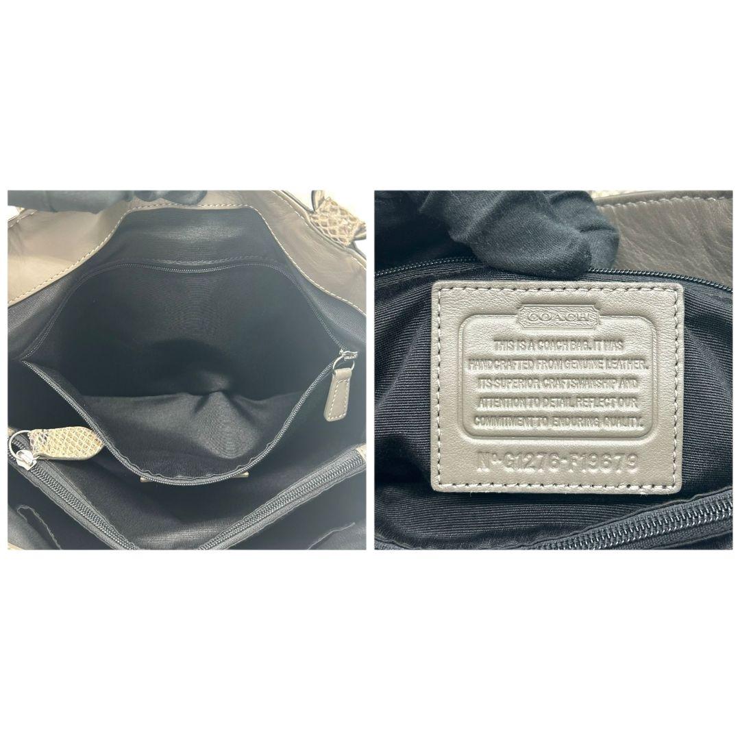 美品 コーチ ハンドバッグ グレー 型押し レザー 本革 ワンショルダー トートバッグ 肩掛け可 シルバー金具 ロゴタグ F19679