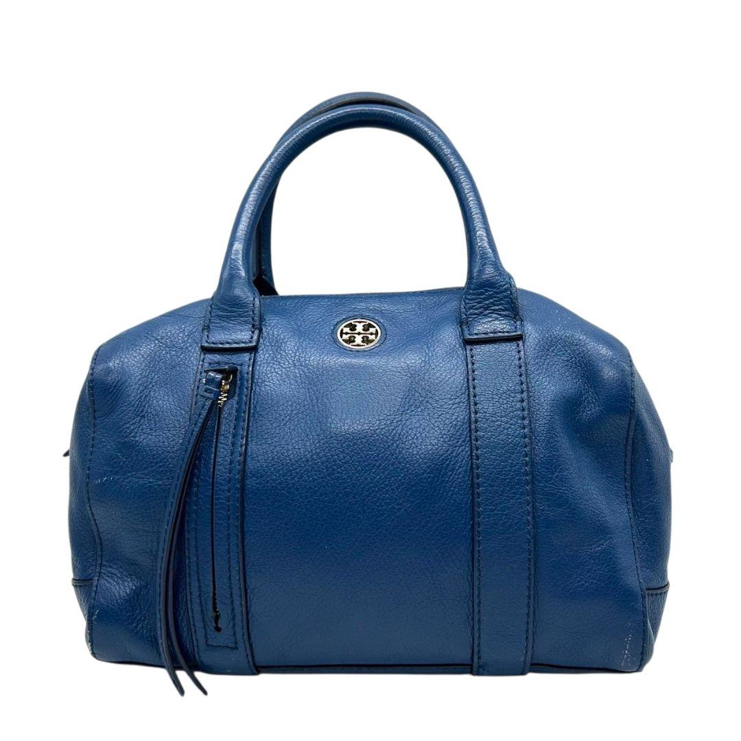 トリーバーチ ハンドバッグ 青 ロゴ 2way 斜め掛け可 レザー 本革 自立可 ショルダーバッグ トートバッグ ドーム型 ブルー ゴールド金具 ロゴプレート TORY BURCH E5 上品 高級感