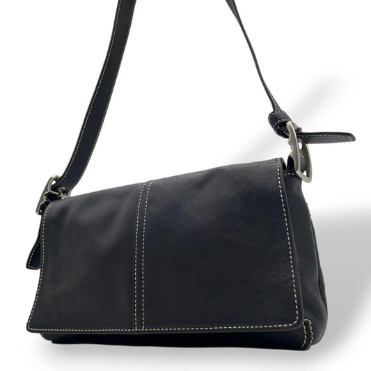 コーチ ショルダーバッグ 黒 9848 フラップ レザー COACH S19 本革 斜め掛け可 ブラック シルバー金具 ロゴタグ