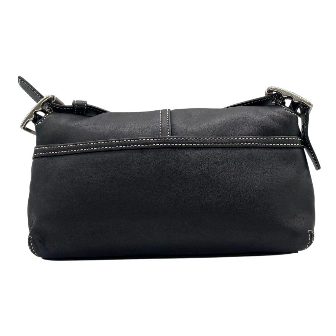 コーチ ショルダーバッグ 黒 9848 フラップ レザー COACH S19 本革 斜め掛け可 ブラック シルバー金具 ロゴタグ