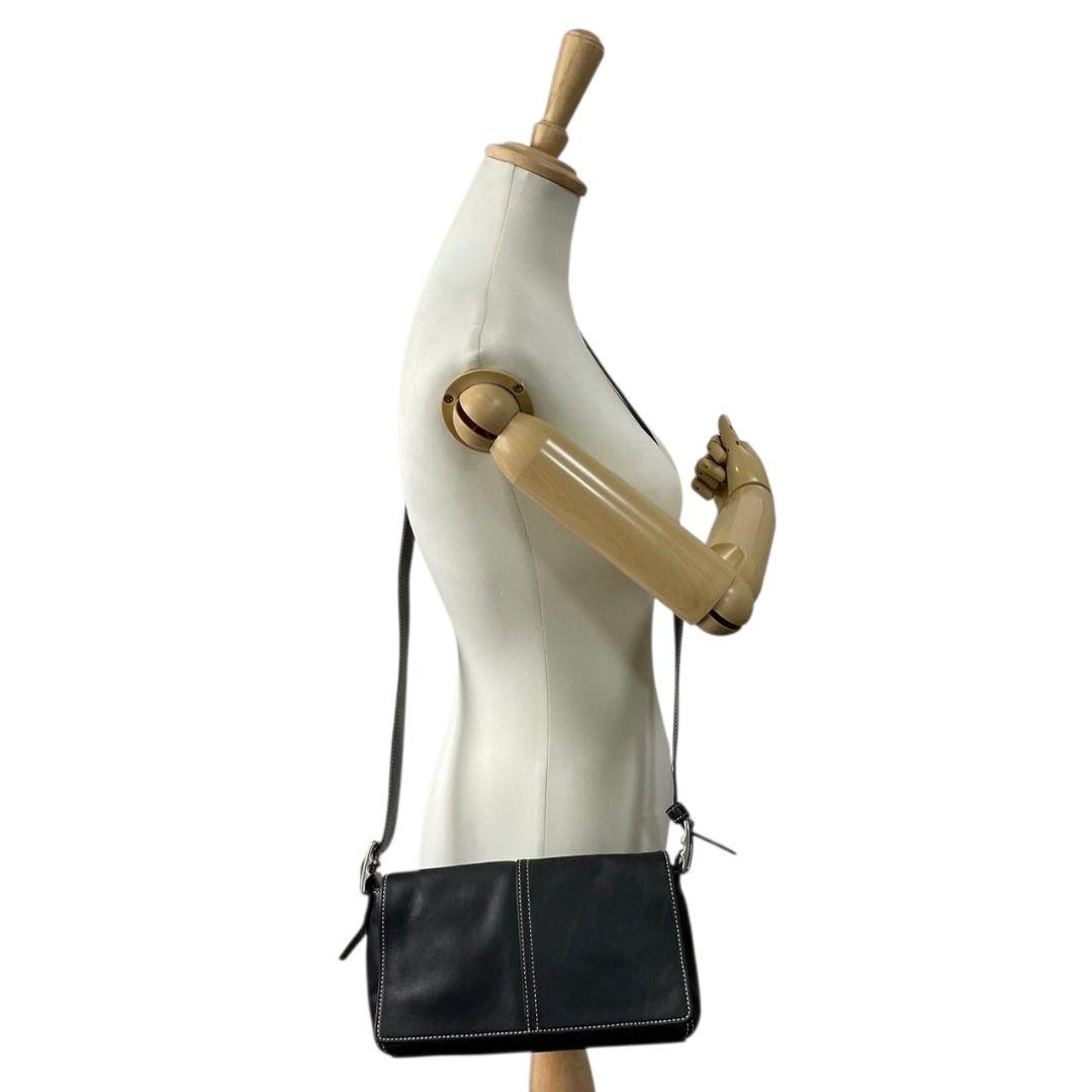 コーチ ショルダーバッグ 黒 9848 フラップ レザー COACH S19 本革 斜め掛け可 ブラック シルバー金具 ロゴタグ