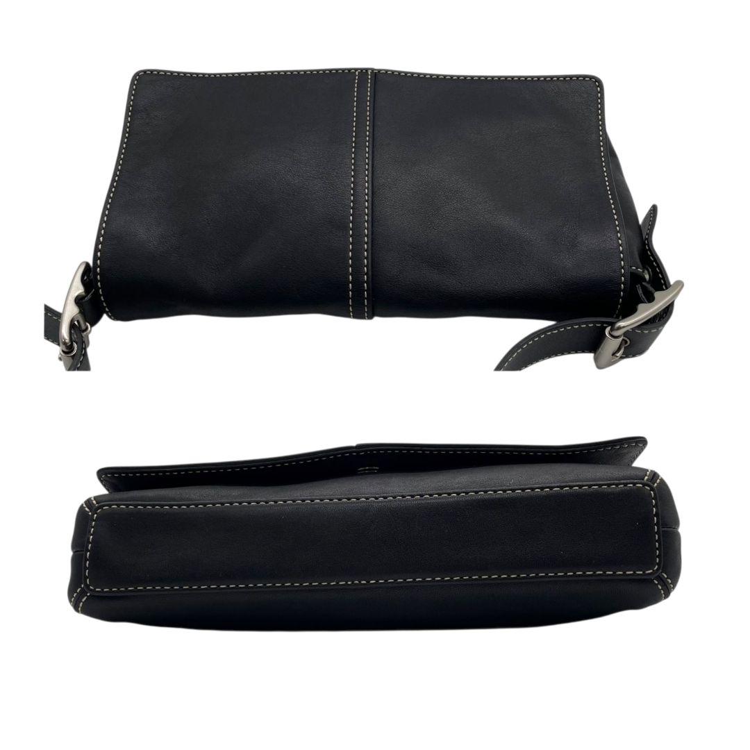 コーチ ショルダーバッグ 黒 9848 フラップ レザー COACH S19 本革 斜め掛け可 ブラック シルバー金具 ロゴタグ