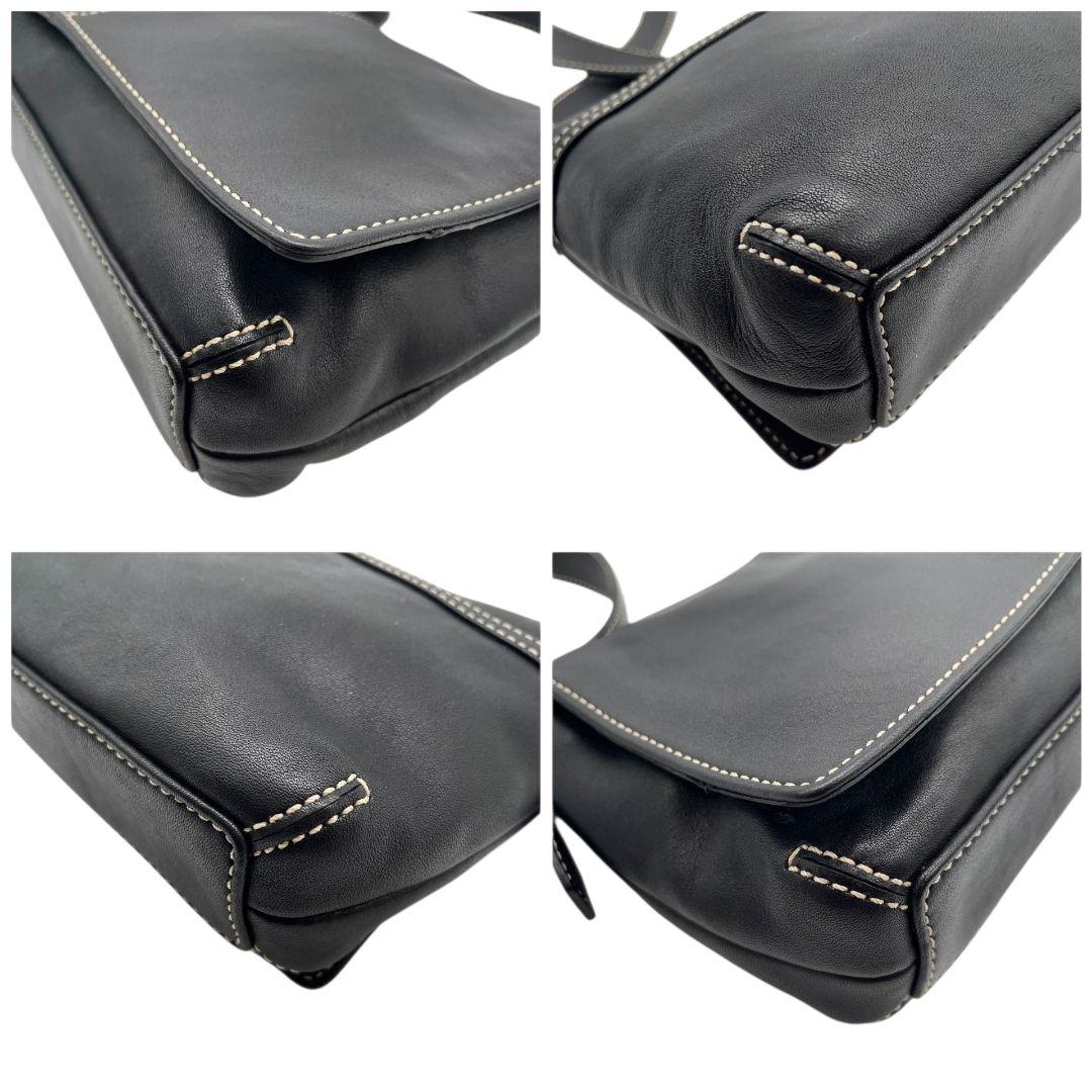 コーチ ショルダーバッグ 黒 9848 フラップ レザー COACH S19 本革 斜め掛け可 ブラック シルバー金具 ロゴタグ