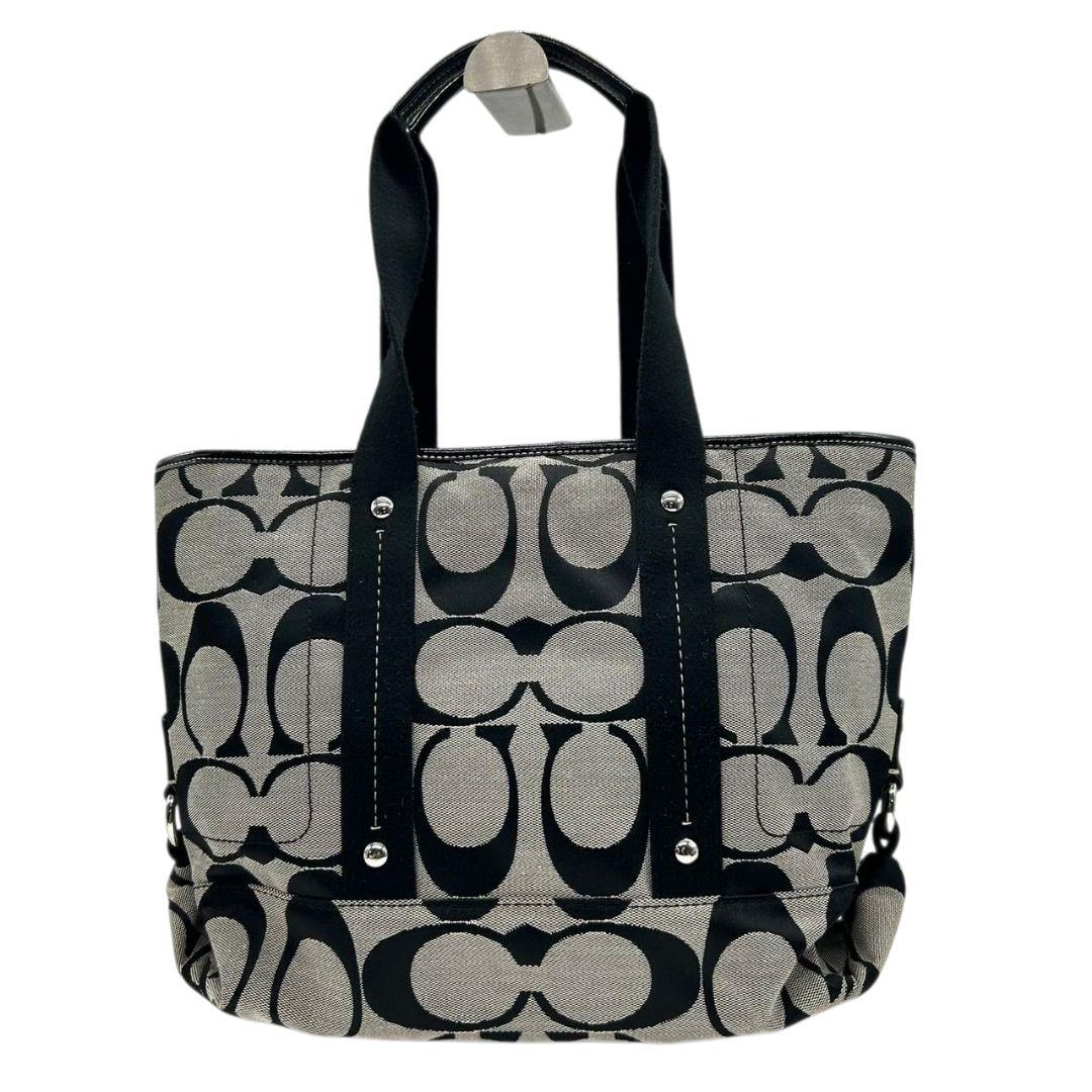 COACH コーチ トートバッグ ブラック 黒 グレー シグネチャー 2WAY キャンバス レザー 本革 ハンドバッグ ショルダーバッグ 斜め掛け可 肩掛け可 シルバー金具 チャーム付き ロゴタグ s87 18855