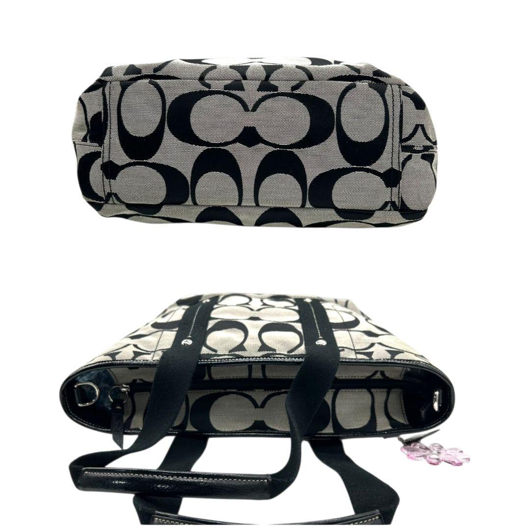 COACH コーチ トートバッグ ブラック 黒 グレー シグネチャー 2WAY キャンバス レザー 本革 ハンドバッグ ショルダーバッグ 斜め掛け可 肩掛け可 シルバー金具 チャーム付き ロゴタグ s87 18855