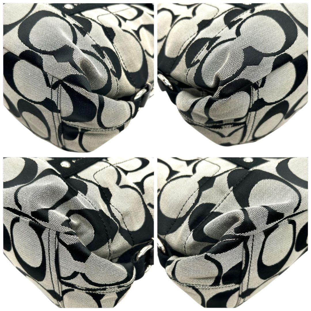 COACH コーチ トートバッグ ブラック 黒 グレー シグネチャー 2WAY キャンバス レザー 本革 ハンドバッグ ショルダーバッグ 斜め掛け可 肩掛け可 シルバー金具 チャーム付き ロゴタグ s87 18855