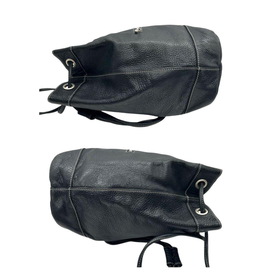 agnes b アニエスベー VOYAGE ショルダーバッグ 巾着 レザー 本革 黒 ブラック ロゴ ステッチ 巾着バッグ 斜め掛け可 ボディバッグ風 シルバー金具 s57