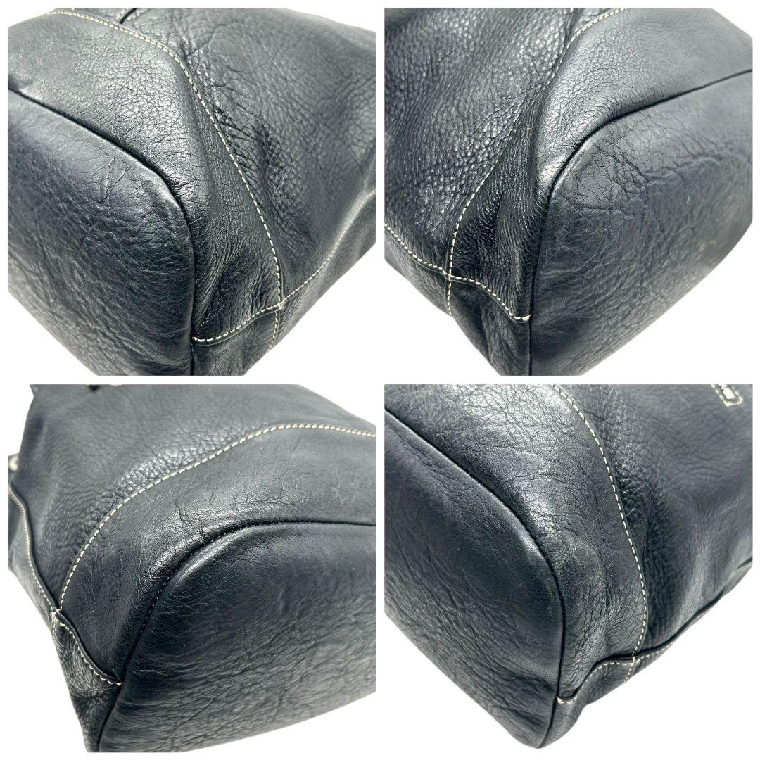 agnes b アニエスベー VOYAGE ショルダーバッグ 巾着 レザー 本革 黒 ブラック ロゴ ステッチ 巾着バッグ 斜め掛け可 ボディバッグ風 シルバー金具 s57