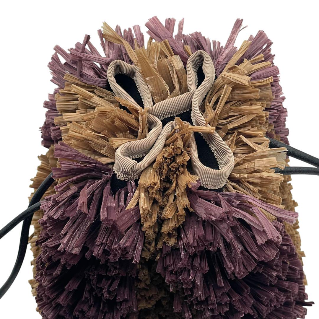 極美品 LUDLOW ラドロー E ウニバッグ 巾着 ハンドバッグ ベージュ パープル ブラウン ビニール キャンバス レザー シルバー金具 個性派 Y2K s