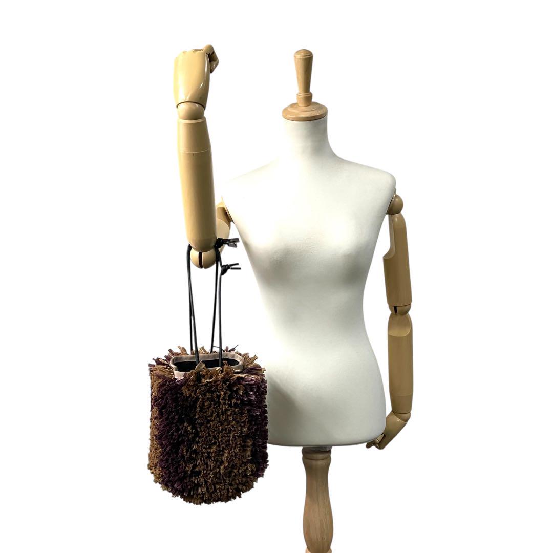 極美品 LUDLOW ラドロー E ウニバッグ 巾着 ハンドバッグ ベージュ パープル ブラウン ビニール キャンバス レザー シルバー金具 個性派 Y2K s