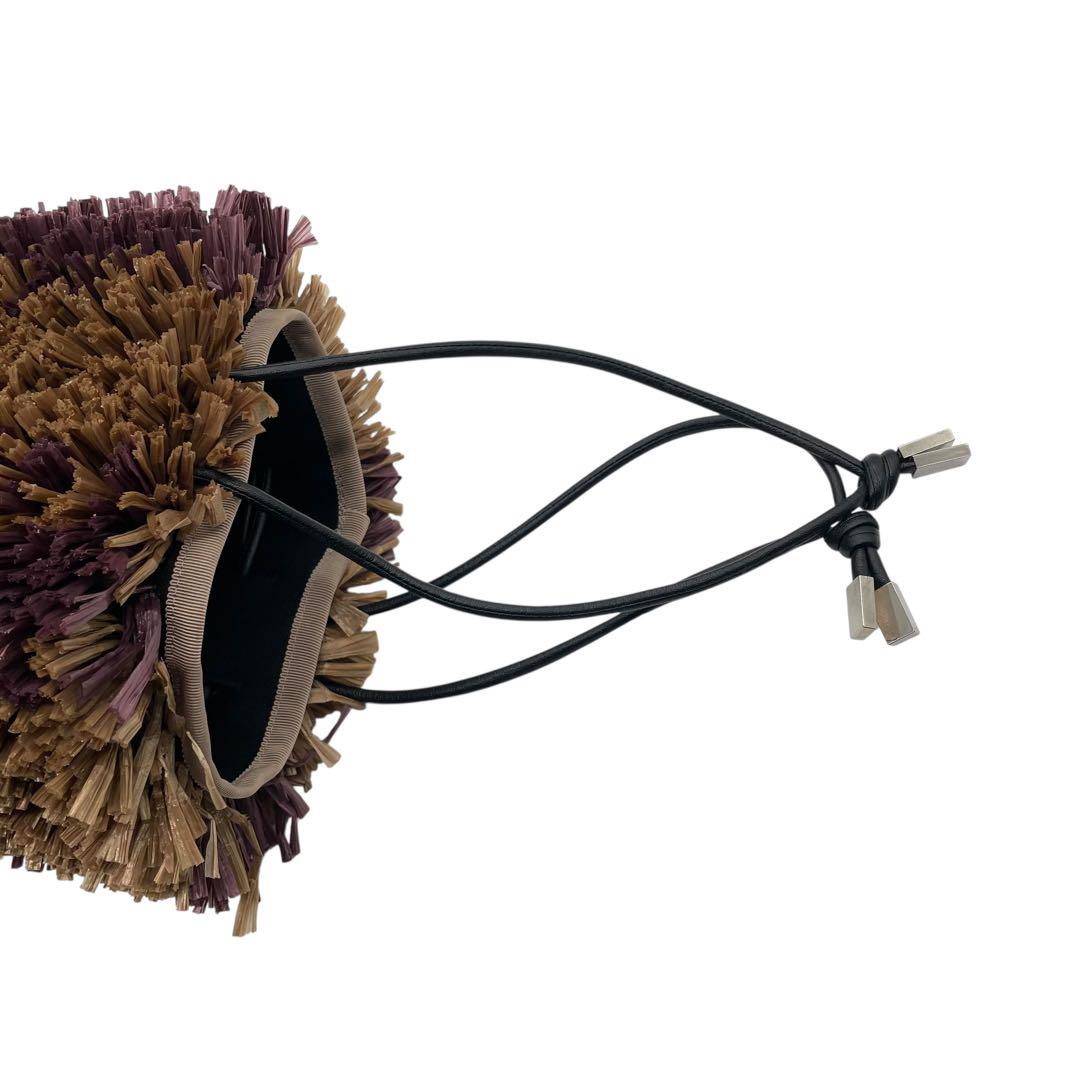 極美品 LUDLOW ラドロー E ウニバッグ 巾着 ハンドバッグ ベージュ パープル ブラウン ビニール キャンバス レザー シルバー金具 個性派 Y2K s