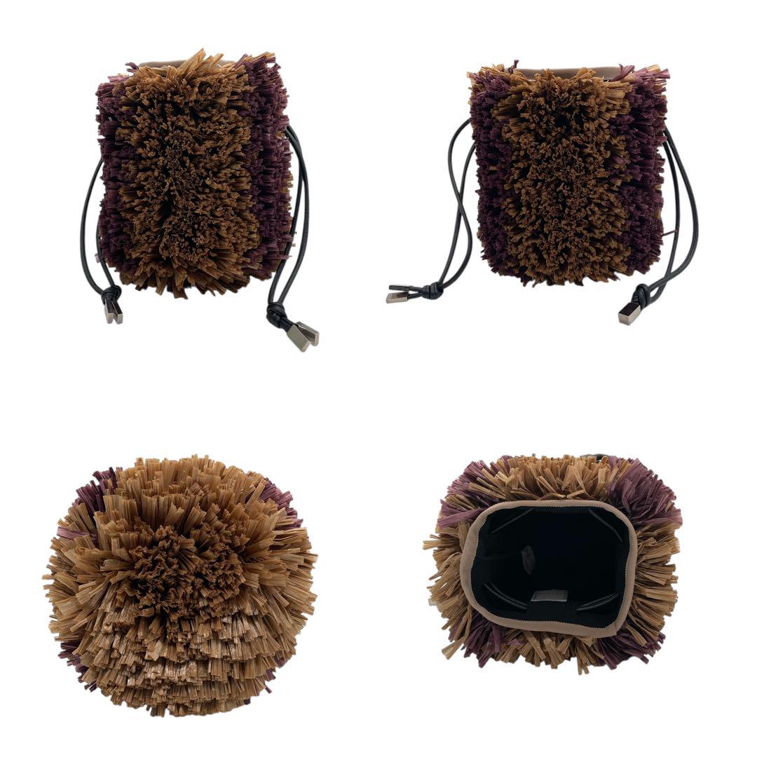 極美品 LUDLOW ラドロー E ウニバッグ 巾着 ハンドバッグ ベージュ パープル ブラウン ビニール キャンバス レザー シルバー金具 個性派 Y2K s