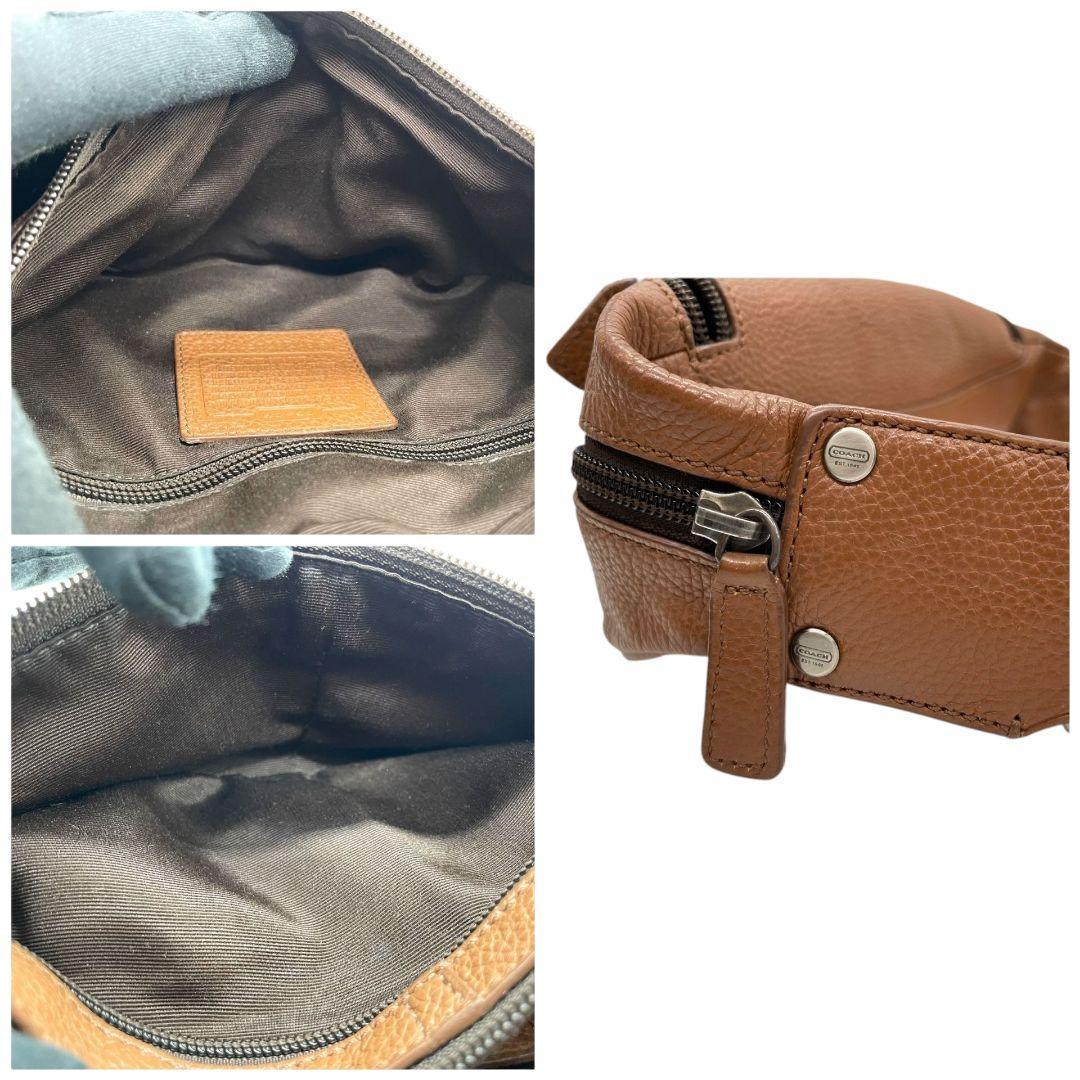 美品 コーチ ウエストポーチ 3way 茶 ブラウン チャールズ レザー 本革 斜め掛け可 ボディーバッグ ショルダーバッグ 金具 COACH 77233 t3 オシャレ