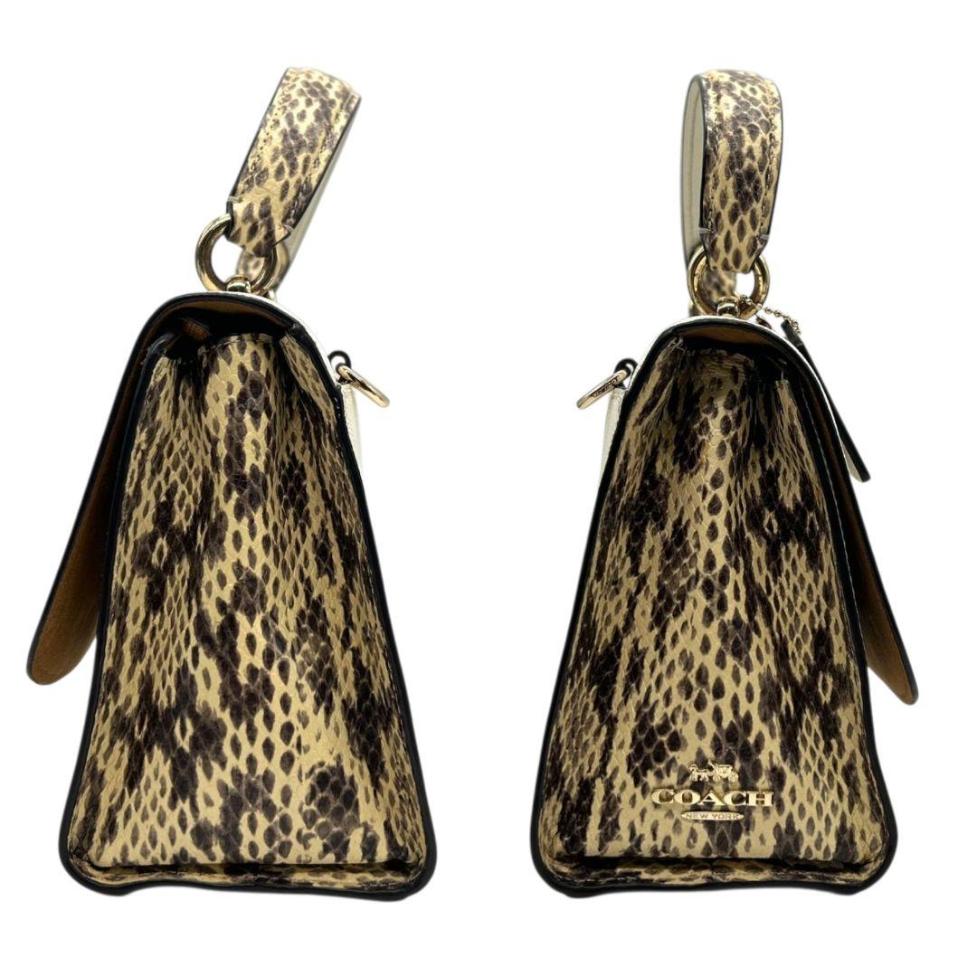 美品 コーチ COACH ハンドバッグ 型押し フラップ 2WAY ショルダーバッグ ホワイト ベージュ ブラウン ターンロック 自立可 レザー 本革 81789