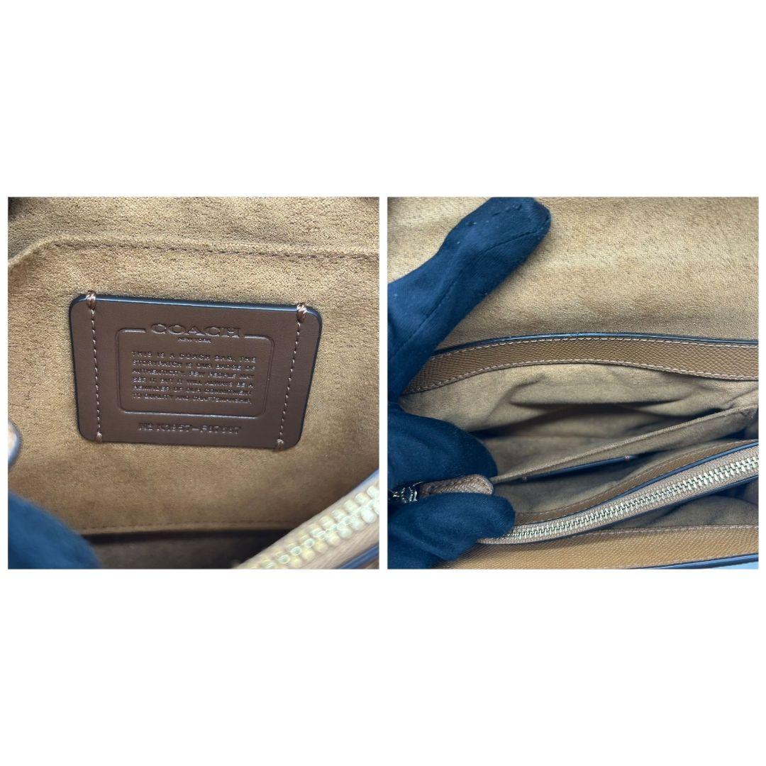 美品 コーチ COACH ハンドバッグ 型押し フラップ 2WAY ショルダーバッグ ホワイト ベージュ ブラウン ターンロック 自立可 レザー 本革 81789