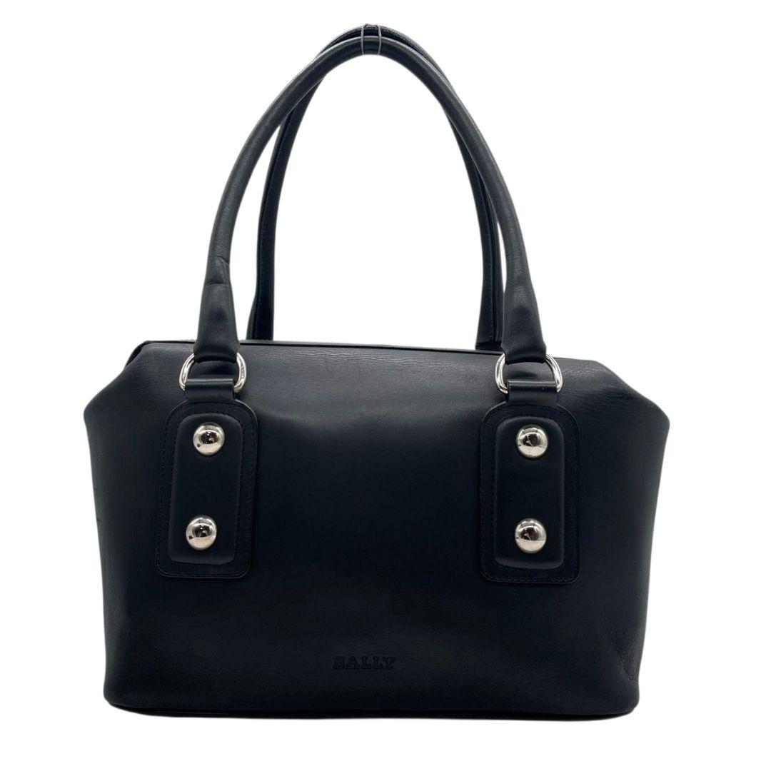 バリー ハンドバッグ 黒 レザー 本革 ワンショルダー トートバッグ ターンロック シルバー金具 スタッズ 肩掛け可 肩かけ可 ブラック BALLY u12 上品 高級感