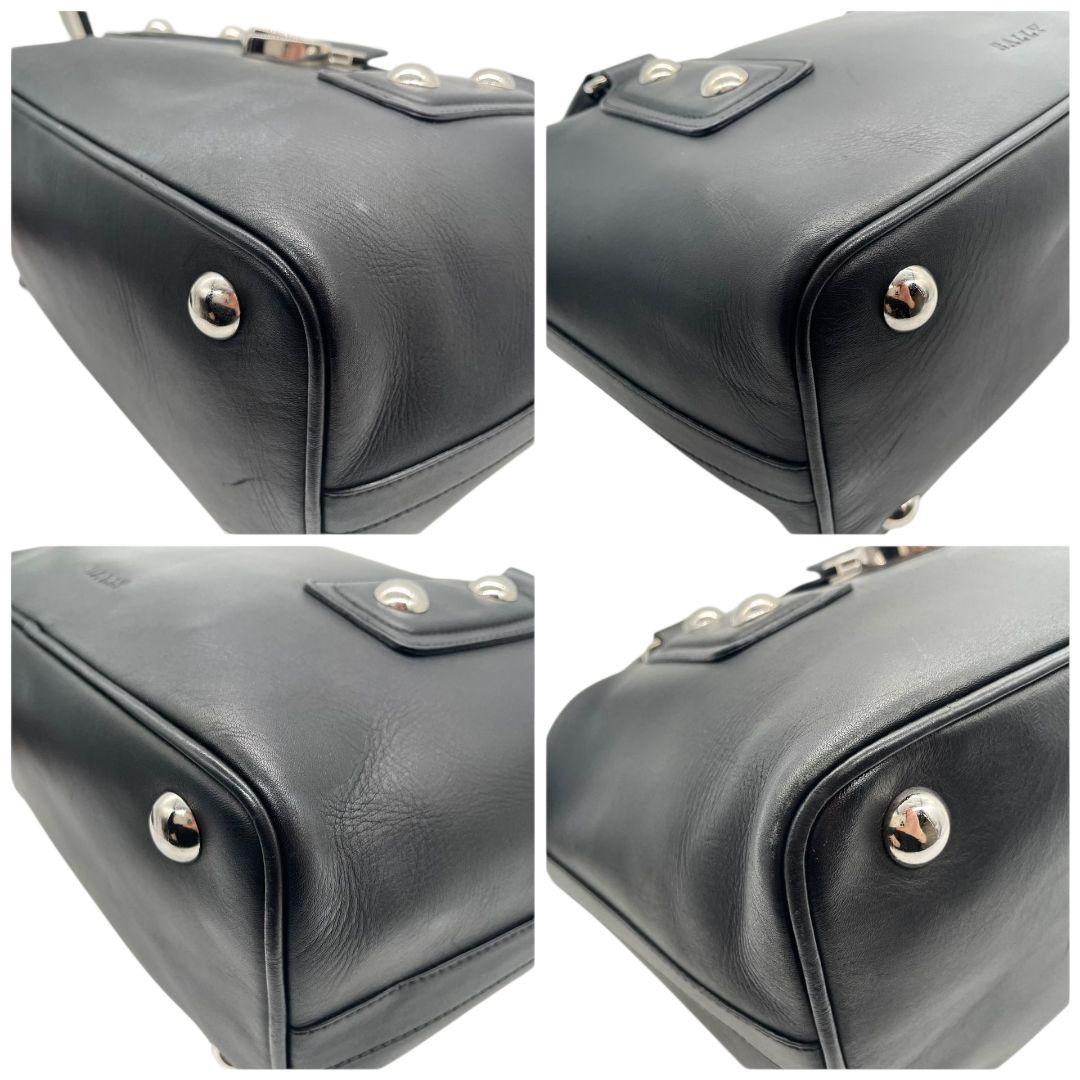 バリー ハンドバッグ 黒 レザー 本革 ワンショルダー トートバッグ ターンロック シルバー金具 スタッズ 肩掛け可 肩かけ可 ブラック BALLY u12 上品 高級感