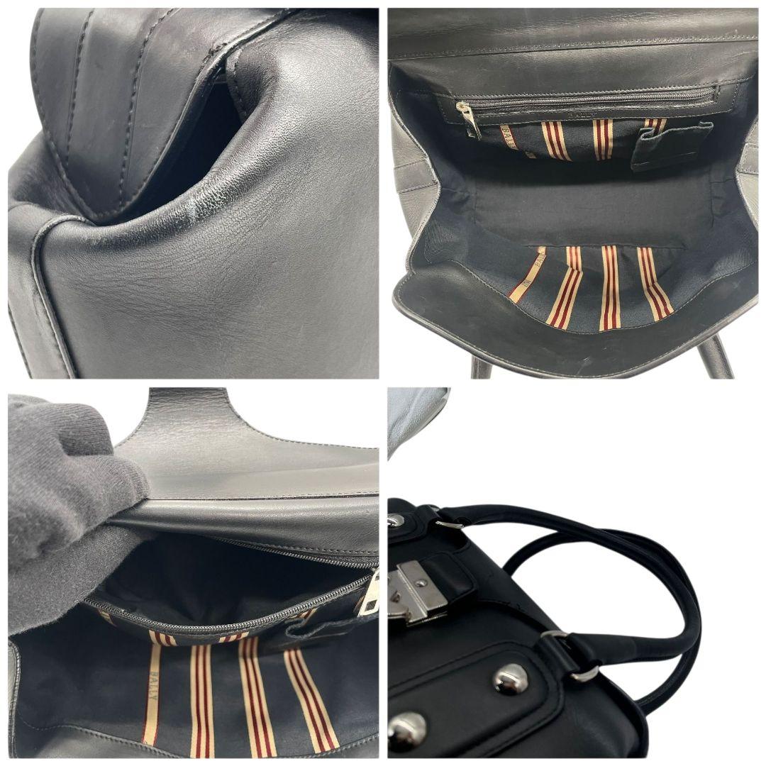 バリー ハンドバッグ 黒 レザー 本革 ワンショルダー トートバッグ ターンロック シルバー金具 スタッズ 肩掛け可 肩かけ可 ブラック BALLY u12 上品 高級感