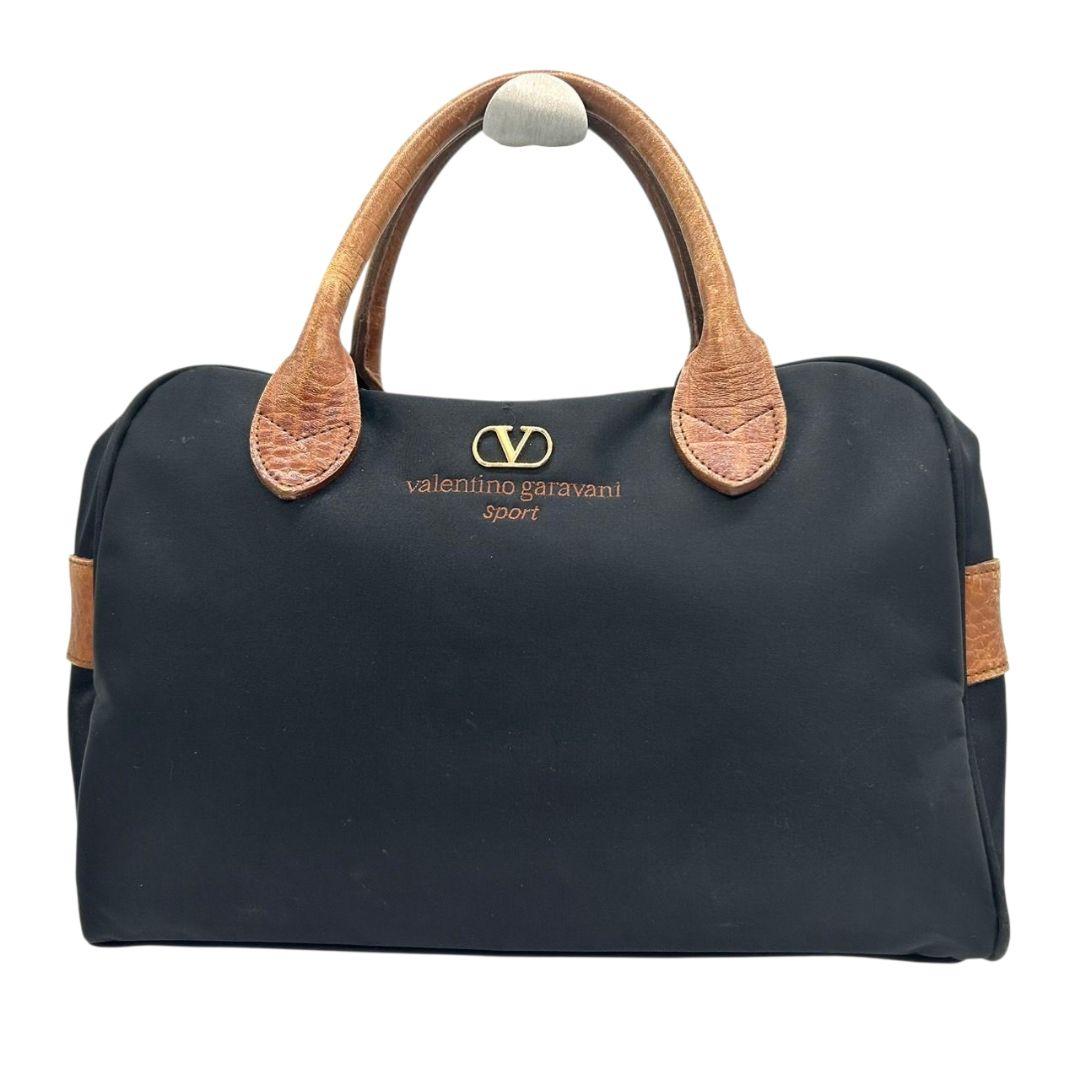 ヴァレンティノガラヴァーニ ハンドバッグ 黒 ブラック Vロゴ sport クロコ型押し トートバッグ 自立可 ナイロン レザー ブラウン ゴールド金具 ロゴタグ s50 VALENTINO GARAVANI
