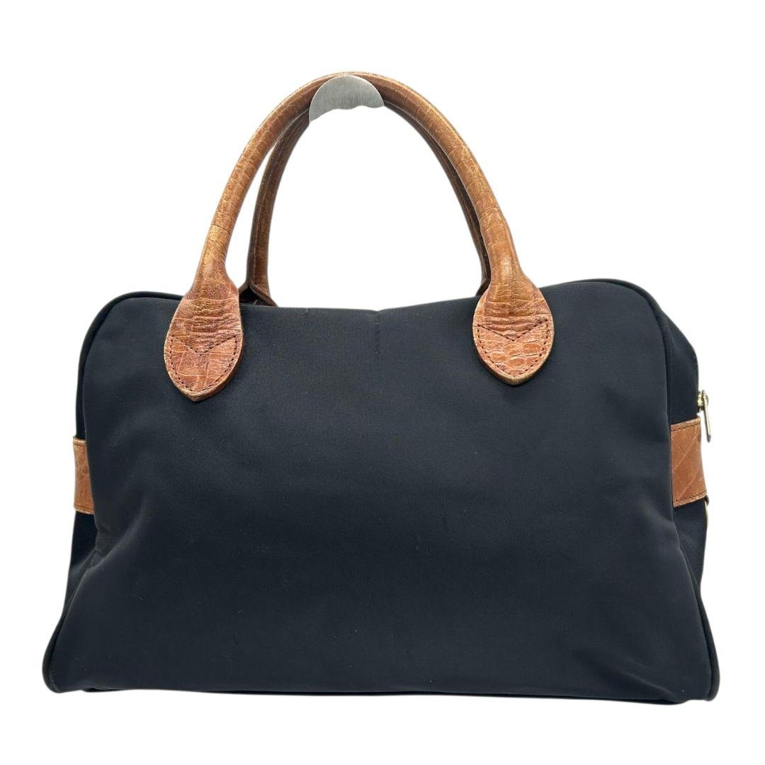 ヴァレンティノガラヴァーニ ハンドバッグ 黒 ブラック Vロゴ sport クロコ型押し トートバッグ 自立可 ナイロン レザー ブラウン ゴールド金具 ロゴタグ s50 VALENTINO GARAVANI